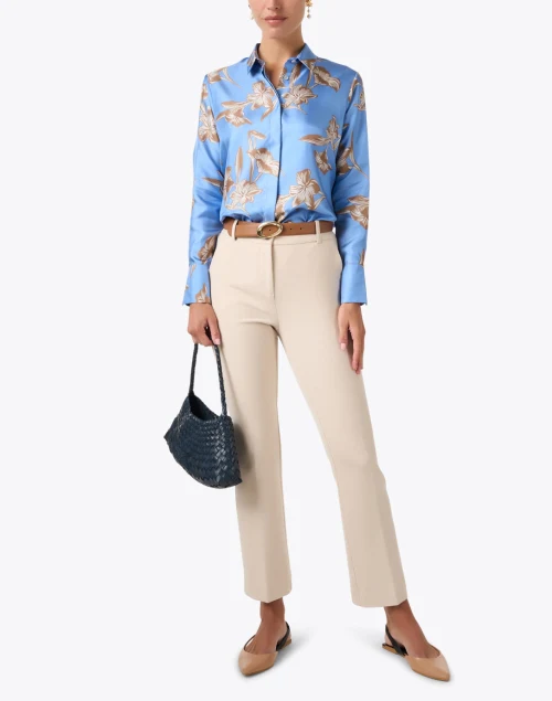 Blue Floral Print Silk Blouse