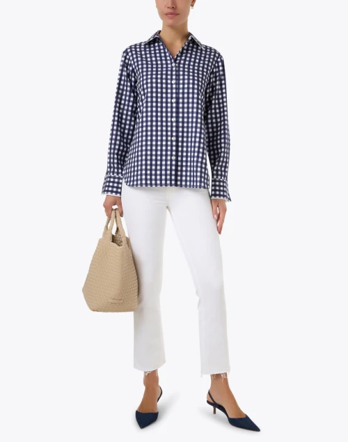 Margot Navy and White Gingham Cotton Top