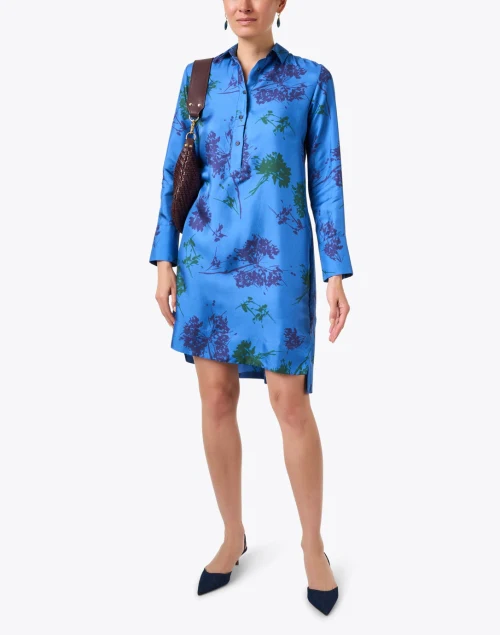 Blue Floral Silk Dress