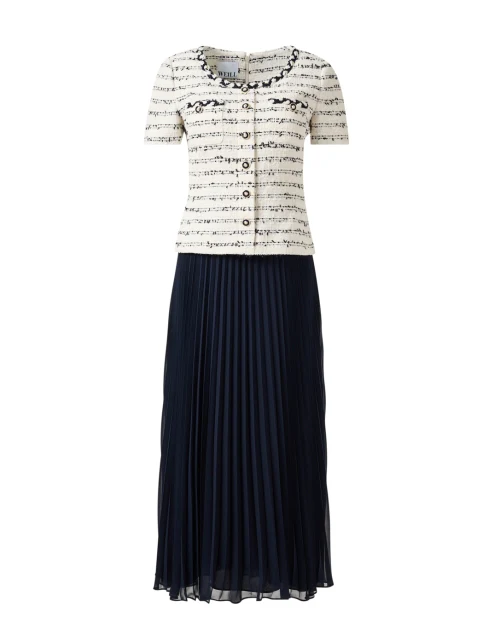 Navy and White Mixed Media Dress