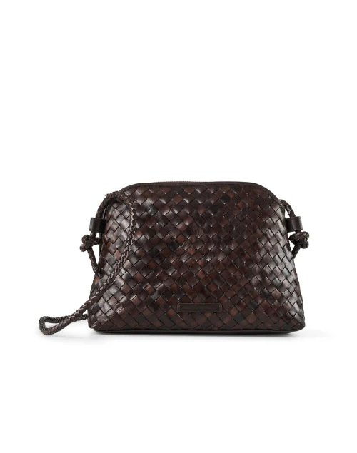 Mallory Dark Brown Woven Leather Crossbody Bag