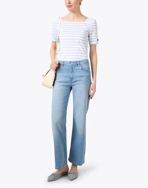 Pleneuf White and Blue Striped Cotton Top