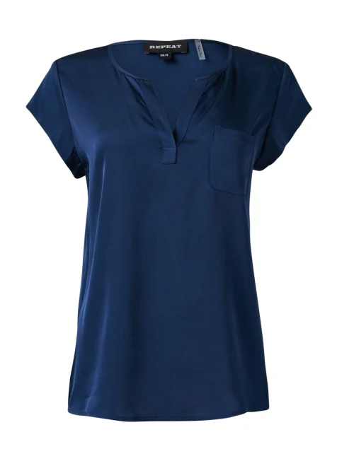 Navy Silk Blend Blouse