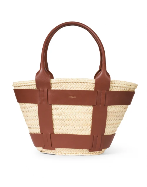 Santorini Cognac Leather Raffia Tote