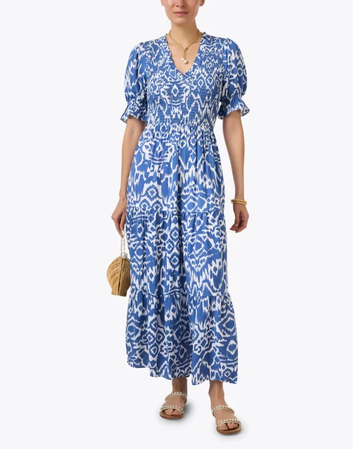 Nancy Blue Ikat Print Dress