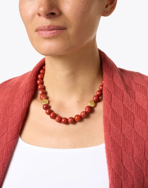 Coral and Gold Nugget Beaded Necklace