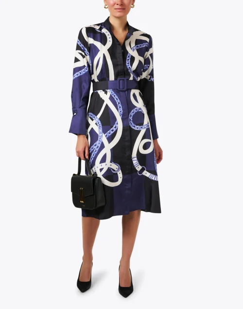 Cambridge Navy Print Silk Dress