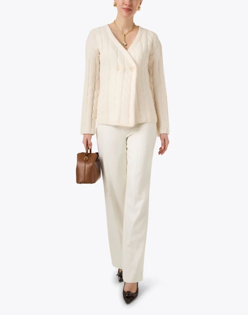 White Wool Cashmere Double Breasted Cardigan