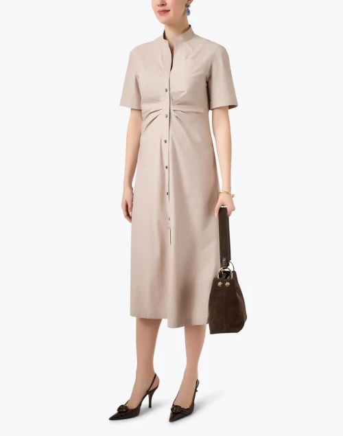 Noor Beige Cotton Shirt Dress