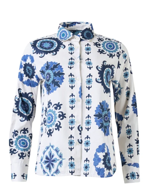 Isa White and Blue Print Cotton Shirt