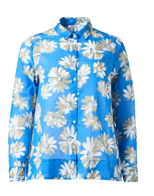 Blue Floral Print Cotton Blouse