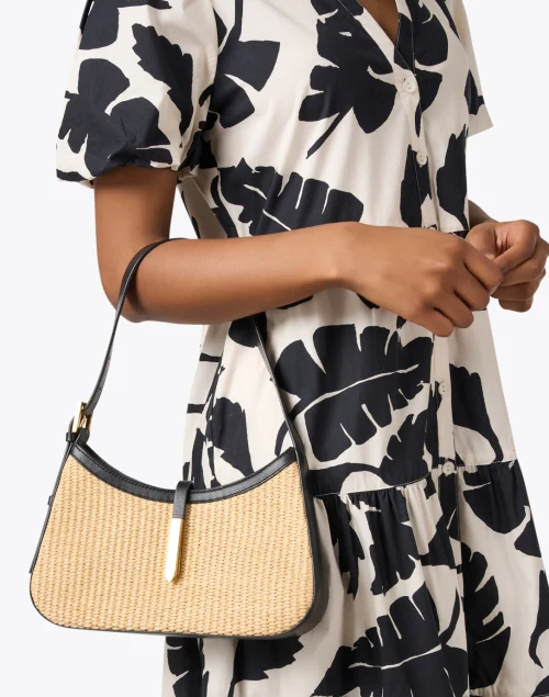 Tokyo Raffia and Black Leather Shoulder Bag