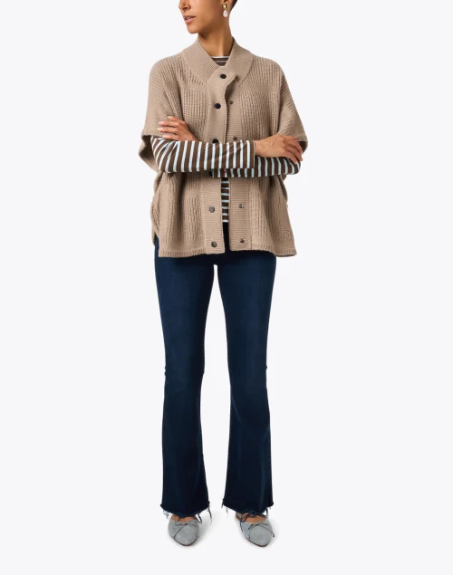 Taupe Wool Cashmere Poncho Cardigan