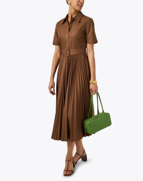 Cally Brown Pleated Shirt Dress