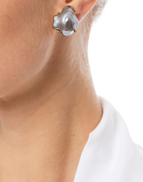 Grey Faux Pearl Clip Earrings