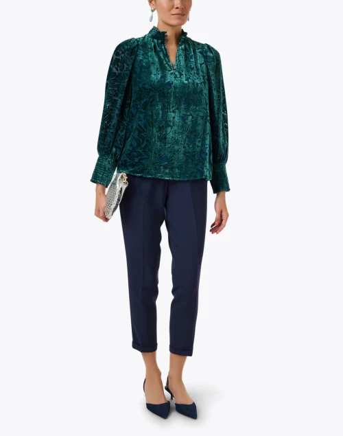 Venus Teal Floral Velvet Blouse