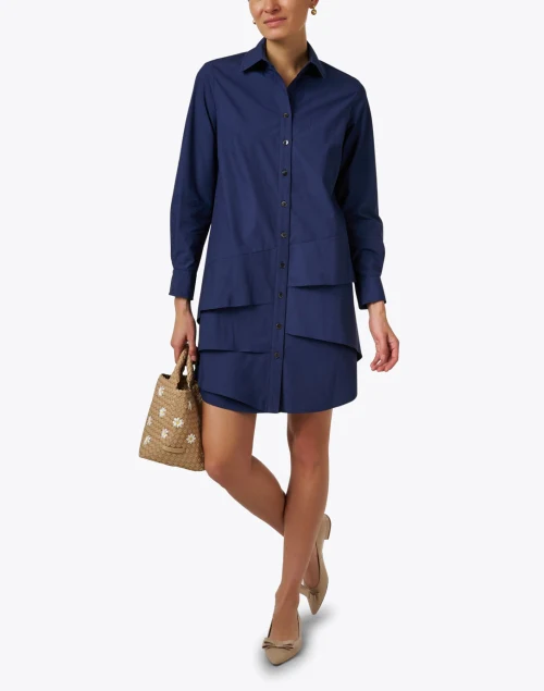 Jenna Navy Cotton Tiered Shirt Dress