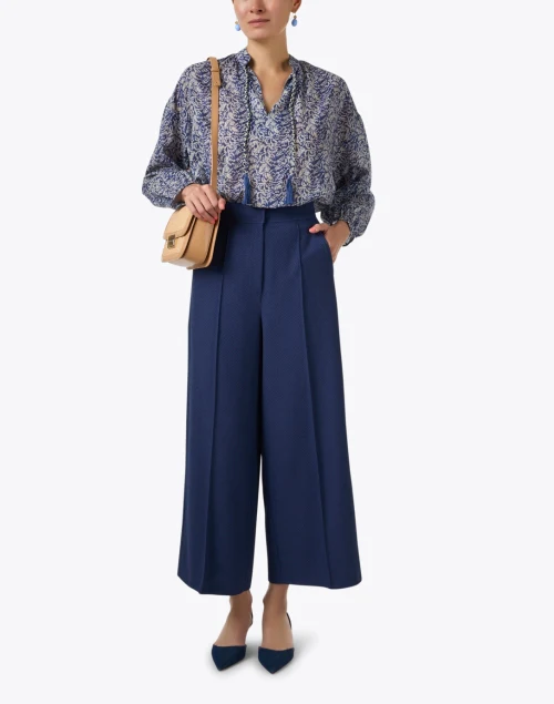 Navy Print Cotton Top