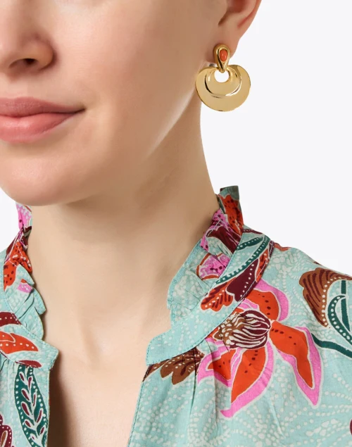 Gold and Coral Half Moon Earrings