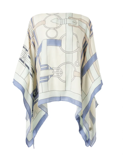 Firenze Blue Silk Cashmere Saddle Print Poncho