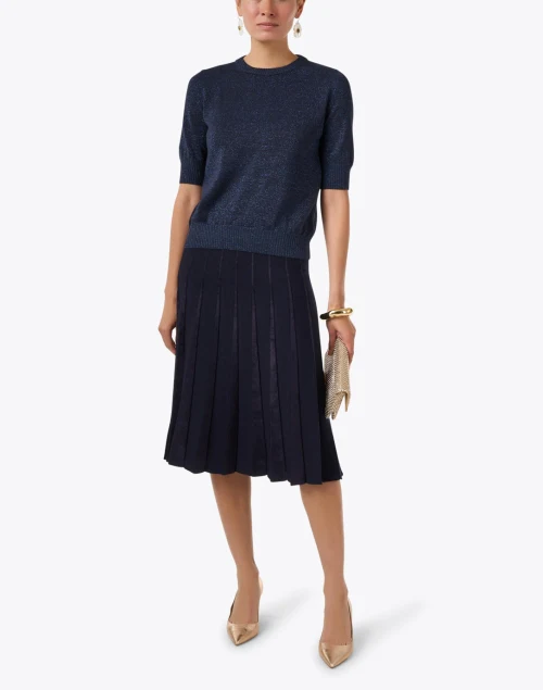 Blue Pleated Knit Skirt