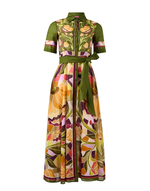 Green Multi Floral Cotton Shirt Dress