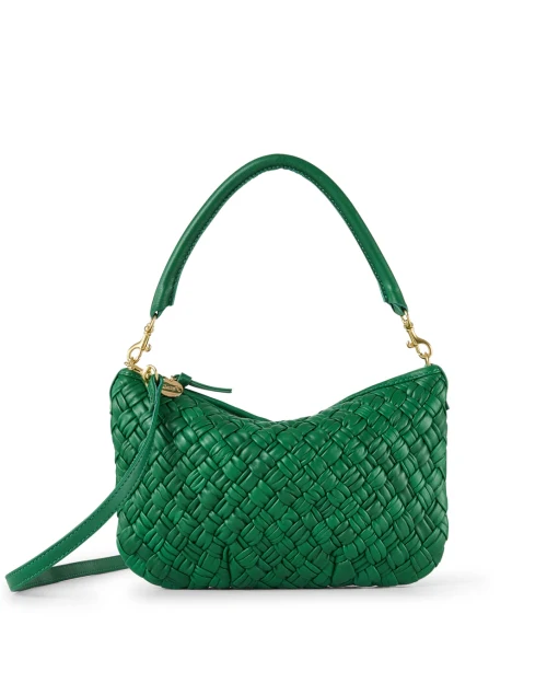 Petit Moyen Green Leather Woven Messenger Bag