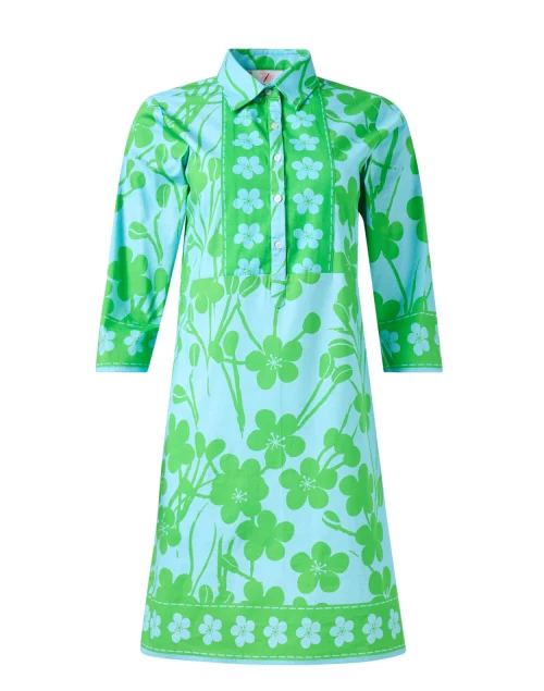Blue and Green Floral Shirt Dress