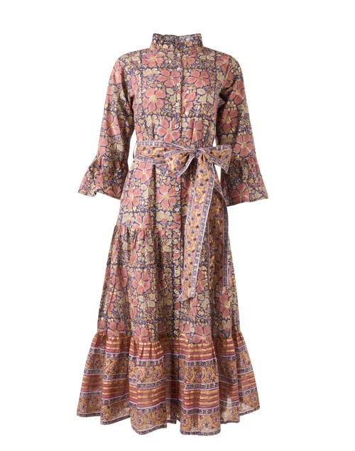Pink and Gold Floral Cotton Dress