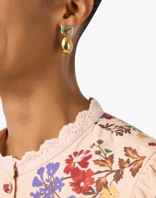 Green and Gold Stone Drop Earrings