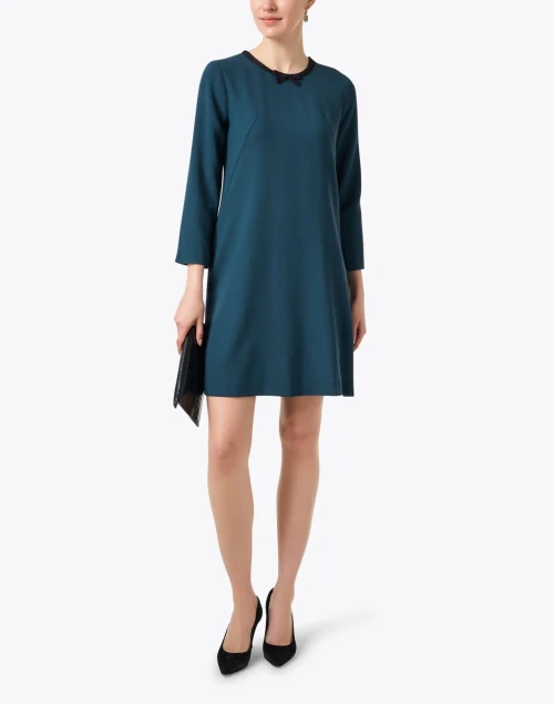 Tara Teal Wool Crepe Dress