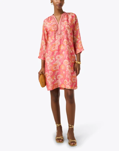 Coral Floral Print Tunic Dress
