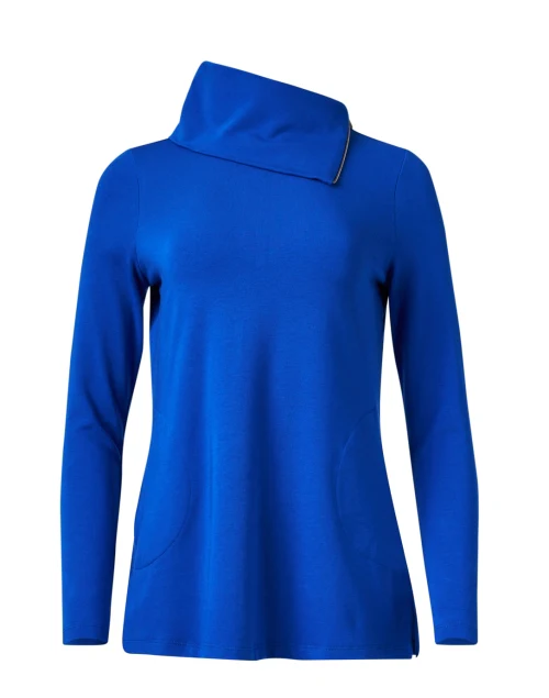 Blue Pima Cotton Cowl Zipper Neck Tunic