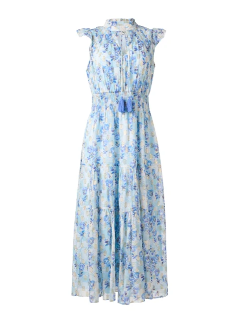 Blue Floral Lurex Print Dress