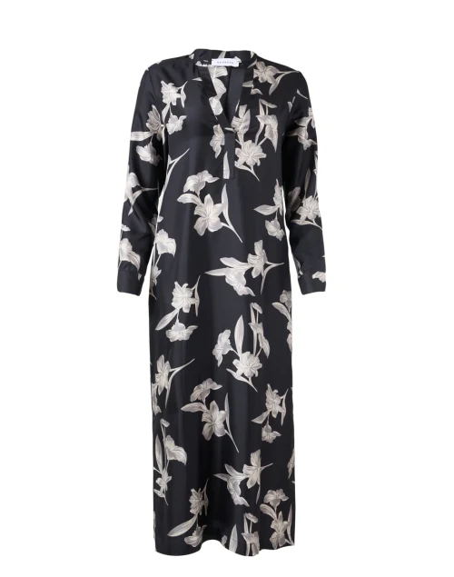 Black Floral Silk Dress