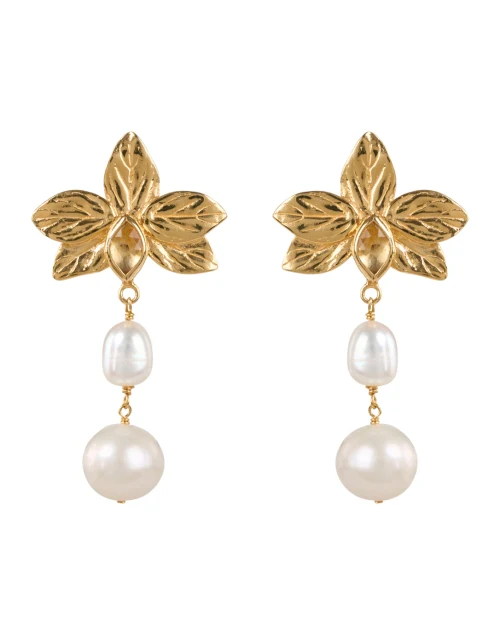 Gold Flower Pearl Drop Earrings