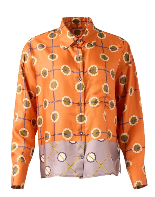Orange Print Silk Blouse