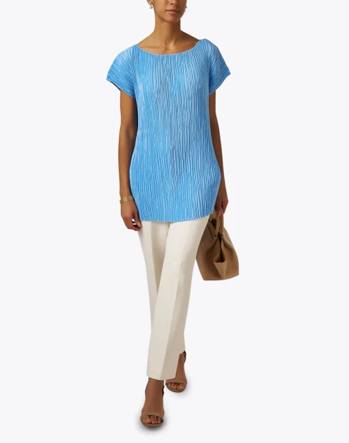 Blue Plisse Satin Blouse