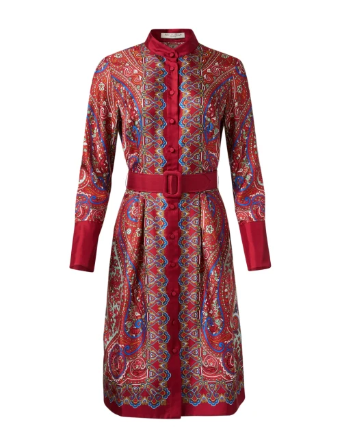 Red Paisley Print Silk Shirt Dress