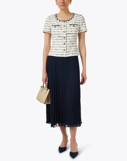 Navy and White Mixed Media Dress