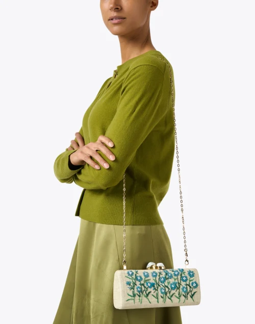 Alessandra Blue Floral Embroidered Clutch