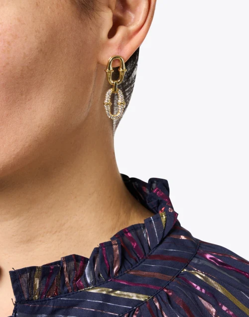 Gold Pave Link Drop Earrings
