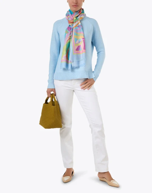 Surf Blue Garter Stitch Cotton Sweater