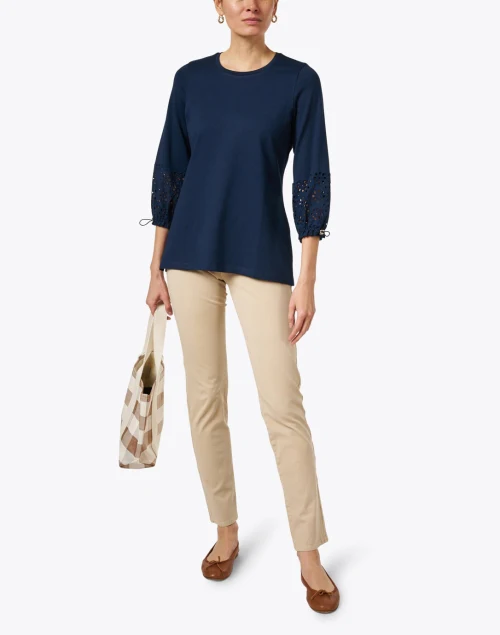 Navy Eyelet Cotton Top