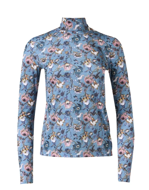 Blue Floral Print Turtleneck Top