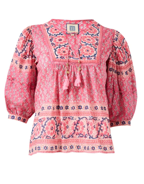 Katie Pink Print Cotton Silk Top
