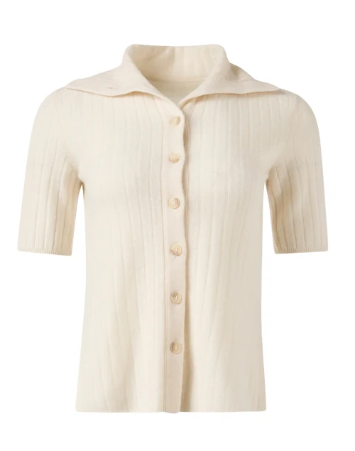 White Short Sleeve Cashmere Cardigan