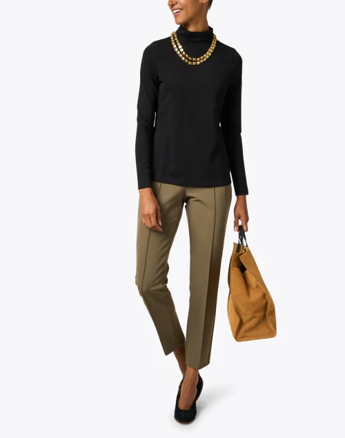 Black Pima Cotton Mock Neck Top