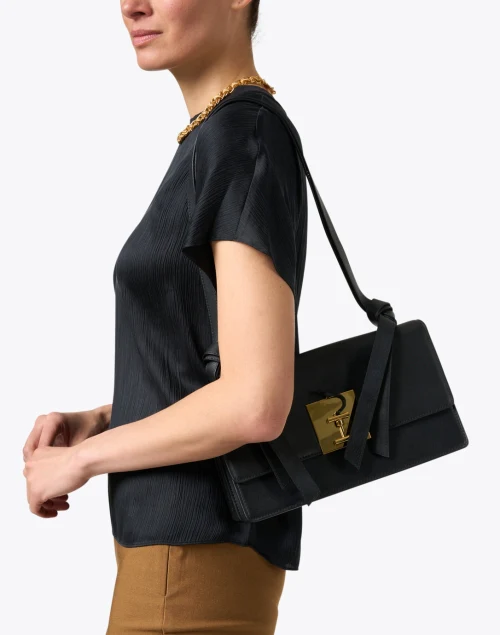 Beatrice Black Leather Buckle Handbag