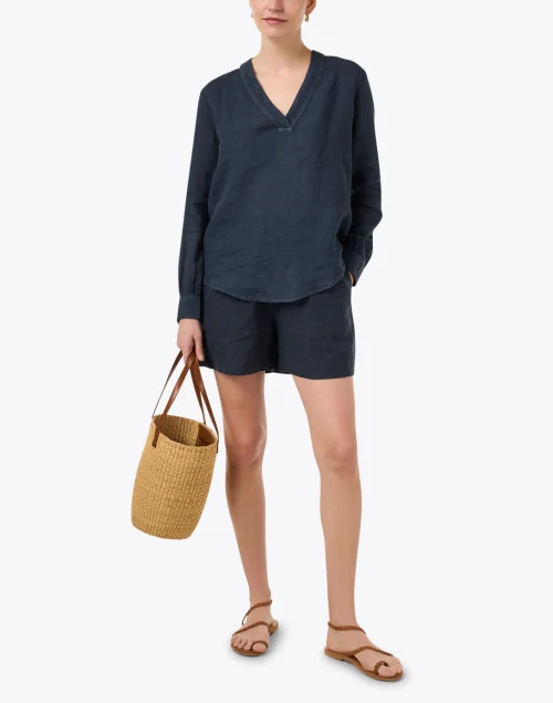 Navy Linen Shorts